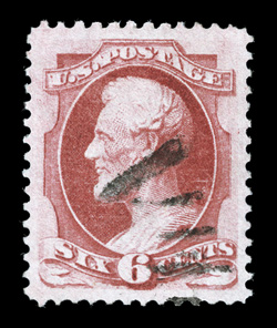 148, 6c Carmine, attractive used example that is wonderfully well centered within exceptionally large margins, bright fresh color, light and nearly face-free cancel, extremely
fine 2007 PSE certificate (XF-Superb 95 SMQ $340.00).