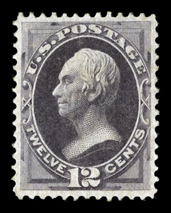 151, 12c Dull violet, excellent centering within large margins, traits of which are rarely seen on this difficult Bank Note stamp, strong rich color and an uncommonly crisp
impression, full but slightly disturbed o.g., extremely fine 2009 PSE c