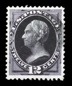 162, 12c Blackish violet, lovely use single, with deep intense color and a prooflike impression on pristine white paper, exceedingly well centered within large margins, lightly
cancelled, extremely fine PF certificate 366368 no longer accompan