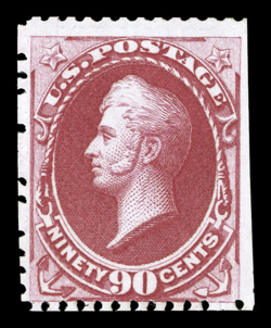 177, 90c Violet carmine special printing, without gum as issued, a remarkably bright and fresh example of this exceedingly rare special printing high value, with eye-arresting
resplendent color and a highly detailed impression on fresh paper, sc