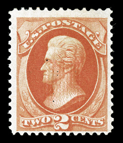 178c, 2c Vermilion, with J grill, bright color, grill impression breaks the paper in a few places as is often the case on this scarce variety, o.g., h.r., very
fine.