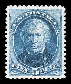 185, 5c Blue, a superlative mint example of this Bank Note, possessing several outstanding features, including mathematically precise centering within extravagantly large
margins, brilliantly rich color and a clean impression, full original gum,