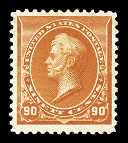 229, 90c Orange, uncharacteristically well centered within particularly large margins, deep vibrant color, o.g., lightly hinged, extremely fine 2004 PF
certificate.