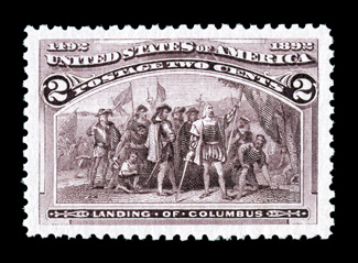 231, 2c Columbian, a true gem mint single, boasting four gigantic margins and being perfectly centered within these huge borders, plus its color is strikingly rich and fresh,
while its impression is razor sharp on bright white paper, unblemished