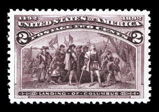 231, 2c Columbian, gem mint single that is exceedingly well centered within particularly large margins, plus its color is extraordinarily rich and its impression deeply etched
on bright paper, unblemished o.g., never hinged., extremely fine 200