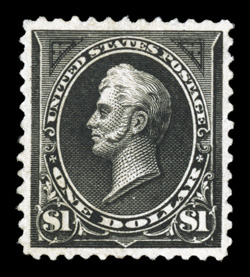 261A, $1.00 Black, Ty. II, unusually well centered and margined, strong color, regummed, tiny tear at right, extremely fine appearance clear 1990 and 2001 PF certificates (as
previously hinged) and a 2008 PF certificate.