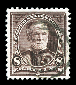 272, 8c Violet brown, a highly select used single, extraordinarily well centered and margined, rich luxuriant color and an especially detailed impression, light target cancel,
extremely fine used gem 2008 PSE certificate (Superb 98 SMQ $380.00