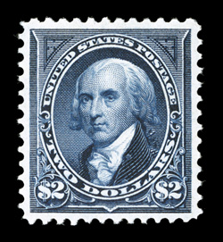 277a, $2.00 Dark blue, handsome mint example that is uncharacteristically well centered within large margins, intensely rich color and a razor-sharp impression on bright paper,
o.g., relatively lightly hinged, extremely fine 2007 PSE certificat