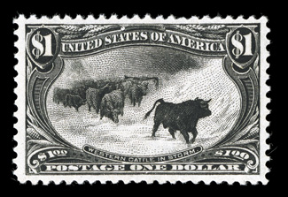 292, $1.00 Trans-Mississippi, well centered within large margins, wonderfully bright and fresh, o.g., lightly hinged, very fine 1999 PF and 2003 PSE
certificates.