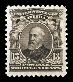 308, 13c Purple black, exceptionally well centered and margined, deep rich color, pristine o.g., never hinged, extremely fine 2009 PSE certificate.