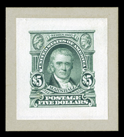 311P2-13P2, $1.00-$5.00 1902 Issue, small die proofs, each with balanced portions of the original Roosevelt album page, wonderfully fresh, extremely
fine.