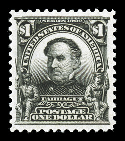 311, $1.00 Black, highly select post office fresh mint single, extraordinarily well centered within large balance margins, strong fresh color on pristine white paper,
unblemished o.g., never hinged, extremely fine a rare stamp in this outstan
