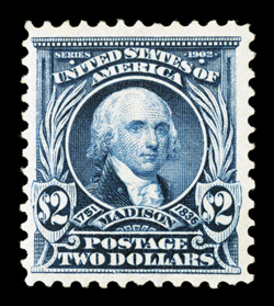 312, $2.00 Dark blue, well centered single, deep rich color and sharp impression on fresh white paper, o.g., lightly hinged, very fine and handsome stamp.