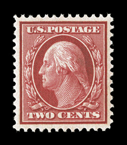 358, 2c Carmine on bluish paper, extraordinarily well centered within uncommonly large margins, intense color and impression, unblemished o.g., n.h., an extremely fine gem 1986
and 2003 PF certificates.