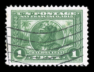397, 1c Panama-Pacific, striking used single that is exceedingly well centered amid huge margins, bright color, light machine cancel, extremely fine 2008 PSE certificate
(XF-Superb 95 Jumbo SMQ $115.00 for 95 and $335.00 for 98).