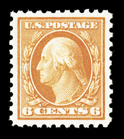 429, 6c Red orange, brilliant color, exceedingly well centered within unusually wide margins, o.g., never hinged., extremely fine 2008 PSE certificate (XF-Superb 95 SMQ
$960.00).