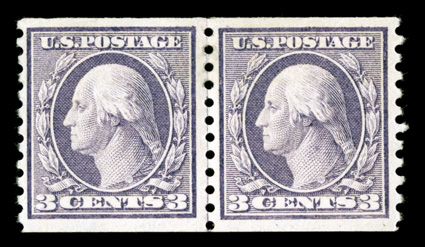 456, 3c Violet rotary coil, Ty. I, perf. 10 vert., joint line pair, well centered and with bright color, certificate states disturbed o.g. but the gum is actually quite fresh
and clean, very fine 1992 PF certificate.