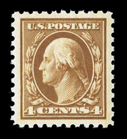 465, 4c Orange brown, impressive mint single, sporting lavishly large margins all around and being extraordinarily well centered within them, rich bright color, o.g., never
hinged, extremely fine a large-margined gem 2006 PSE certificate (XF-S