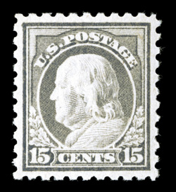 475, 15c Gray, a marvelous premium quality mint example, being extraordinarily well centered and margined, lovely fresh color, o.g., never hinged, an extremely fine and most
impressive gem 1988, 2001 and 2006 PF certificates (latter grading XF-