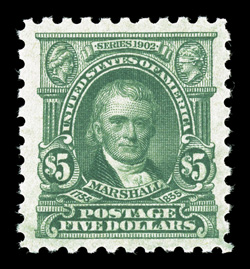 480, $5.00 Light green, exceedingly well centered and margined, brilliantly rich color, pristine o.g., never hinged, extremely fine 1995 PF certificate.