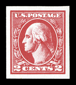 534A, 2c Carmine offset imperforate, Ty. VI, large even margins on all four sides, extraordinarily fresh, with radiant color and a vivid impression, o.g., never hinged,
extremely fine gem 2002 PSE certificate (Superb 98 SMQ $270.00).