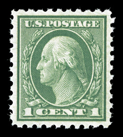 543, 1c Green coil waste, perf. 10, precisely centered within large margins, deep color and crisp impression, o.g., n.h., an extremely fine gem 2008 PSE certificate (Superb 98
SMQ $190.00) only one stamp grades higher.