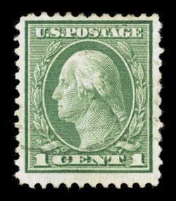 544, 1c Green coil waste, perf. 11, much better centering and larger margins than typically found on this stamp, strong color, uncommonly light cancel, a very fine example of
this 20th Century rarity 1973 PF certificate.