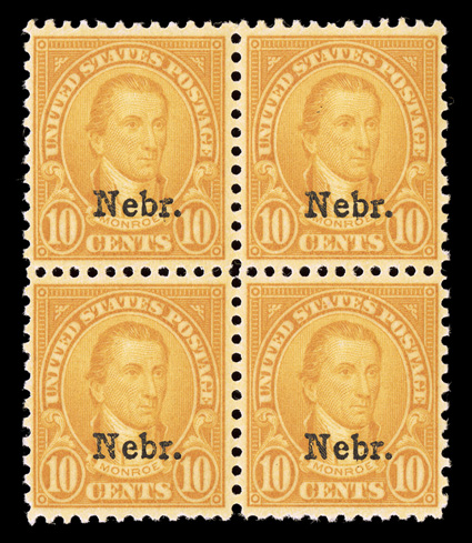 669-79, 1c-10c Nebr. ovpts. cplt. in blocks of four, strong colors, o.g., n.h., fine-very fine.