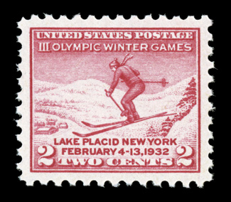 716, 2c Olympic Winter Games, absolutely flawless centering within large margins, strong color, o.g., n.h., superb 2008 PSE certificate (Gem 100 SMQ $350.00) the highest grade
received for this stamp, being one of only five to be given this