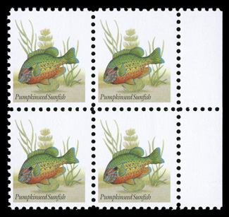 2481a, 45c Pumpkinseed sunfish, engraved black omitted, 26 stamps contained in five blocks ranging in size from four to eight, bright colors, o.g., n.h., fine-very
fine.