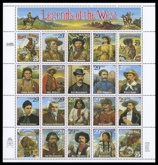 2870, 29c Recalled Legends of the West miniature sheet, o.g., n.h., very fine also included are the five Space souvenir sheets (3409-13).