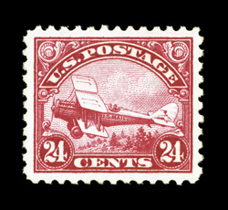 C6, 24c Carmine, excellent centering within large margins, wonderfully bright and fresh, o.g., never hinged, extremely fine 2007 PSE certificate (XF-Superb 95 SMQ
$530.00).