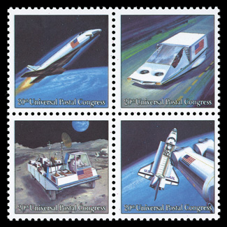 C125b, 45c UPU Congress se-tenant block, light blue omitted, fresh and nicely centered, o.g., n.h., very fine.