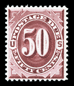 J28, 50c Bright claret, post office fresh mint single, with deep luxuriant color and a crisp detailed impression, o.g., never hinged (seldom encountered thus), nearly very fine
2007 PSE certificate.