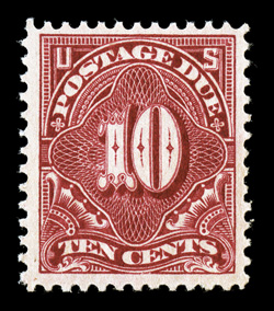 J49, 10c Deep claret, deep intense color, nicely centered within large margins, o.g., never hinged, very fine 1989 PF certificate for a block of four, this being the bottom
right stamp.