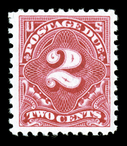 J53b, 2c Vermilion, exceptionally well centered within much larger margins than typically found, bright and fresh, o.g., never hinged, extremely fine 2001 PF
certificate.