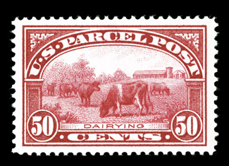 Q10, 50c Parcel Post, extraordinarily well centered amid lavish margins all around, radiant rich color and a vivid impression, o.g., lightly hinged, extremely fine a gorgeous
stamp 2008 PSE certificate (XF-Superb 95 Jumbo OGph SMQ $610.00 for