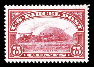 Q11, 75c Parcel Post, premium quality mint example, possessing perfect centering amid wonderfully balanced huge lavish margins, vivid color plus highly detailed impression,
immaculate o.g., n.h., extremely fine gem photocopy of a 2001 PF certif