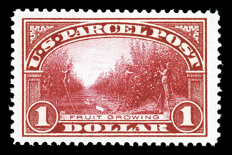 Q12, $1.00 Parcel Post, a gorgeous mint single, featuring incredibly radiant color and a vivid impression, extraordinarily well centered amid especially wide margins,
immaculate o.g., n.h., extremely fine gem photocopy of a 1998 PF certificate