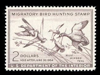 RW20, 1953 $2.00 Dark rose brown, extraordinarily well centered, marvelously bright and fresh, pristine o.g., n.h., extremely fine gem 2008 PSE certificate (Superb 98 SMQ
$760.00) the highest grade for this stamp in the PSE population repor