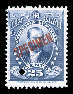 O1S-6S, 2c-25c Officials, overprinted Specimen in red and with small punch at bottom left cplt., bright fresh colors, very fine from the American Bank Note Co.
archives.