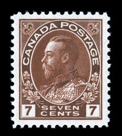 114, 1924 7c Red brown, dry printing, another gem mint single, beautifully centered within large margins, sumptuously rich color and a deeply etched impression on especially
bright paper, o.g., never hinged, extremely fine 2007 PF certificate (