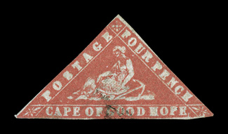 S.G. 14e, 1861 4p Vermilion Woodblock error of color, a highly collectable used example of this major classic rarity, margins range from full to just touching the frame line in
a couple places, lovely rich color and a crisp impression, unusual