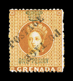 S.G. 29a, 1883 Half of 1p Orange bisect used as ½p, unsevered pair with type 12 POSTAGE surcharge, desirable mint example of this scarce stamp, wonderfully fresh color, quite
well centered for this, part o.g., very fine 1977 PF and 2008 BPA c