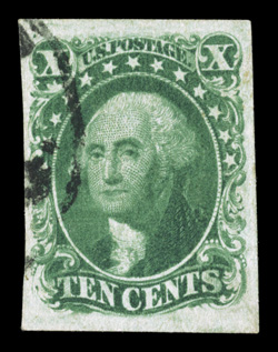 14, 10c Green, Ty. II, large to extra-large margins all around, rich bright color and a detailed impression, light face-free cancel, extremely fine 2007 PF
certificate.