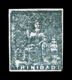 S.G. 18, 1858 (1p) Slate blue, unused, full to large margins all around, quite fresh, tiny thin speck in the top margin, otherwise a very fine example of this rarely offered
unused stamp 1962 RPS and 2008 BPA certificates ex-Sovereign (S