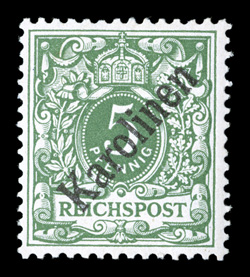 2a, 1899 5pf Green, 48 degree overprint, bright color, nicely centered, o.g., barest trace of hinging, very fine signed Kilian (Michel 2I Ç750).