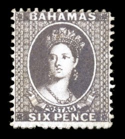 S.G. 19a, 1862 6p Lilac, perf. 13, a rarely seen unused example, with especially strong color and a razor-sharp impression, fresh and fine 2003 BPA certificate (Scott 10a
$3,500.00).