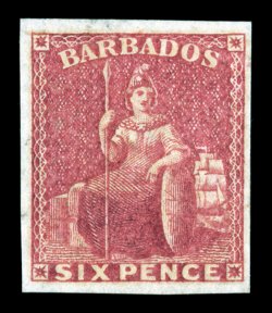 S.G. 11a, 1858 1p Deep rose red imperforate, select mint single, large margins all around, strong rich color and a crisp clean impression, o.g., small h.r., extremely fine
(Scott 8a $850.00) ex-Dale-Lichtenstein