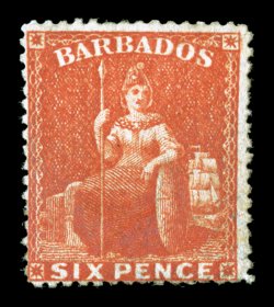 S.G. 60, 1873 6p Orange vermilion, deep intense color and impression, full original gum, trivial h.r., fine 2006 Brandon certificate (Scott 41 $850.00).